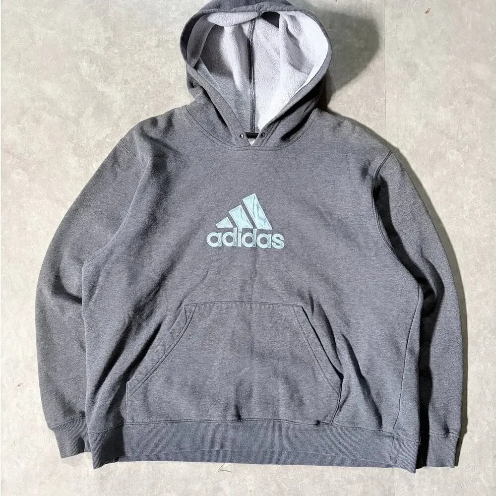 2000s Vintage Adidas Embroidered Grey Hoodie -XL